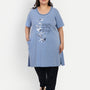 Cotton Nightsuit For Women - Long Top & Pyjama Set - Sky Blue & Black