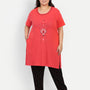 Cotton Nightsuit For Women - Long Top & Pyjama Set - Coral Red & Black