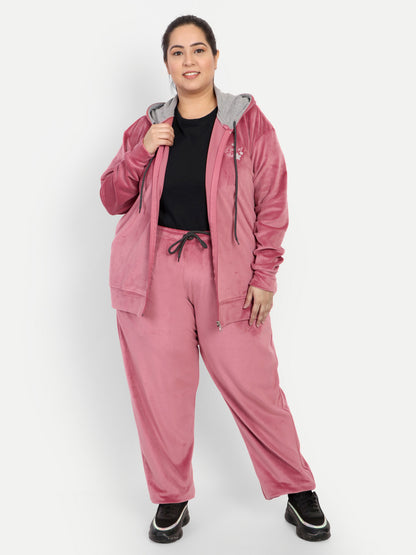 Comfy Rosy Pink Cotton Winter Velvet Tracksuit For Women Online In India