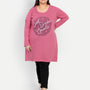 Cotton Long Top for Women Plus Size - Full Sleeve - Rosy Pink