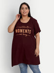 Plus Size Long T-shirt For Women - Half Sleeves - Wine