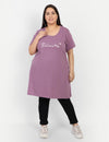 Plus Size Long T-shirt For Women - Half Sleeves - Lavender