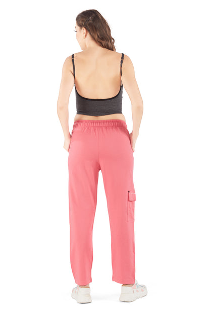 Stylish Pink Plain Cotton Lounge Pants With Pockets For Women Online In India