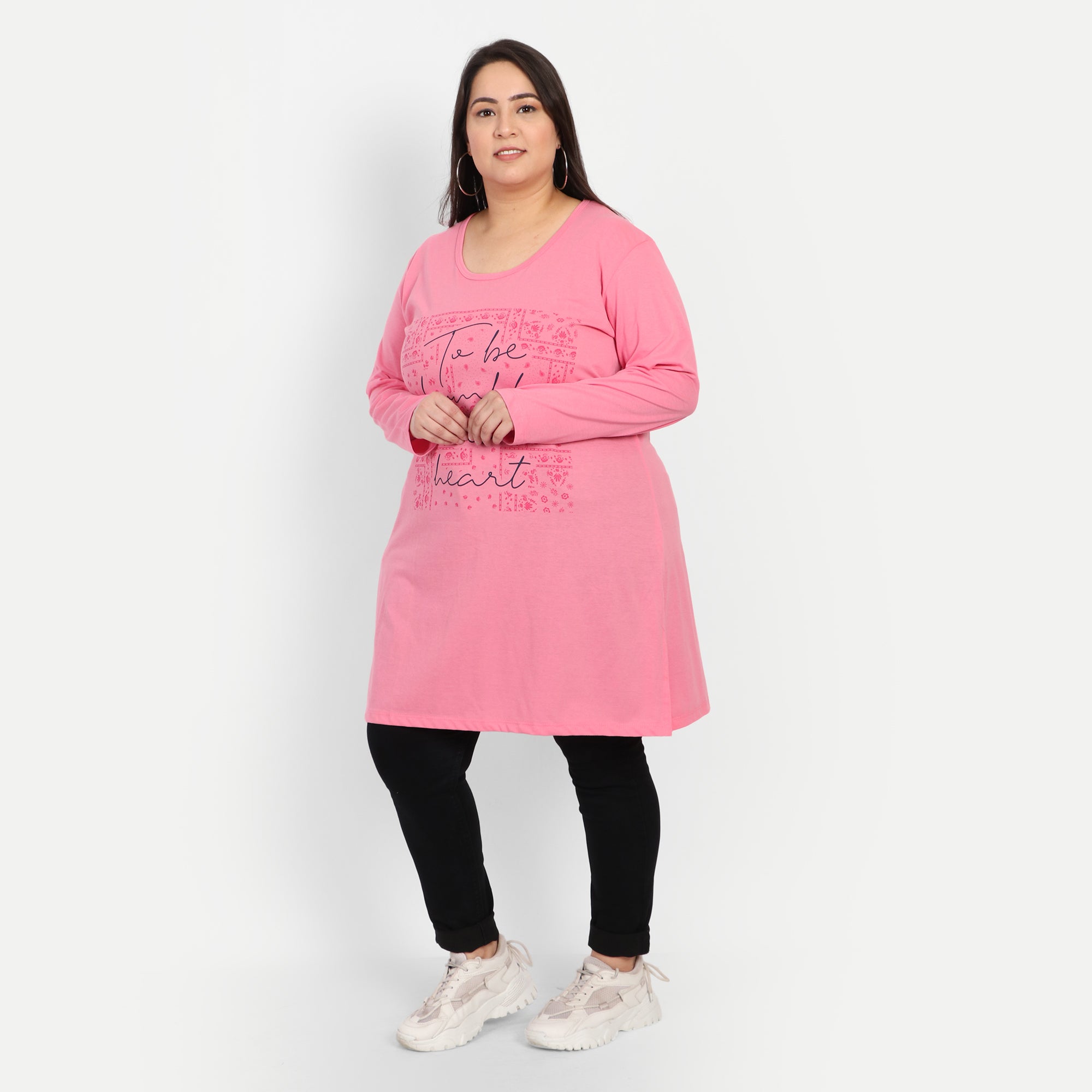 Plus Size Printed Long Tops For Women Cotton Half Sleeves - Pink, गर्ल्स  टॉप - Tanya Enterprises, Ludhiana | ID: 2852246691073