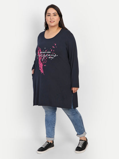 Plus Size Cotton Long Tops for Women Full Sleeves - Pack of 2 (Navy Blue & Pink)