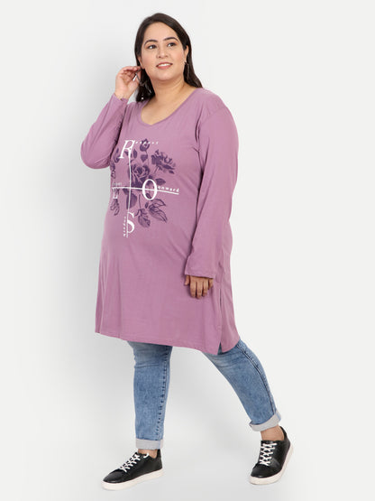 Cotton Long Top for Women Plus Size - Full Sleeve - Lavender