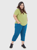 Stylish Teal Blue Printed Cotton Plus size Capri For Women Online In India