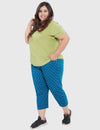 Plus Size Capri For Women - 3/4 Printed Half Pants - Teal Blue