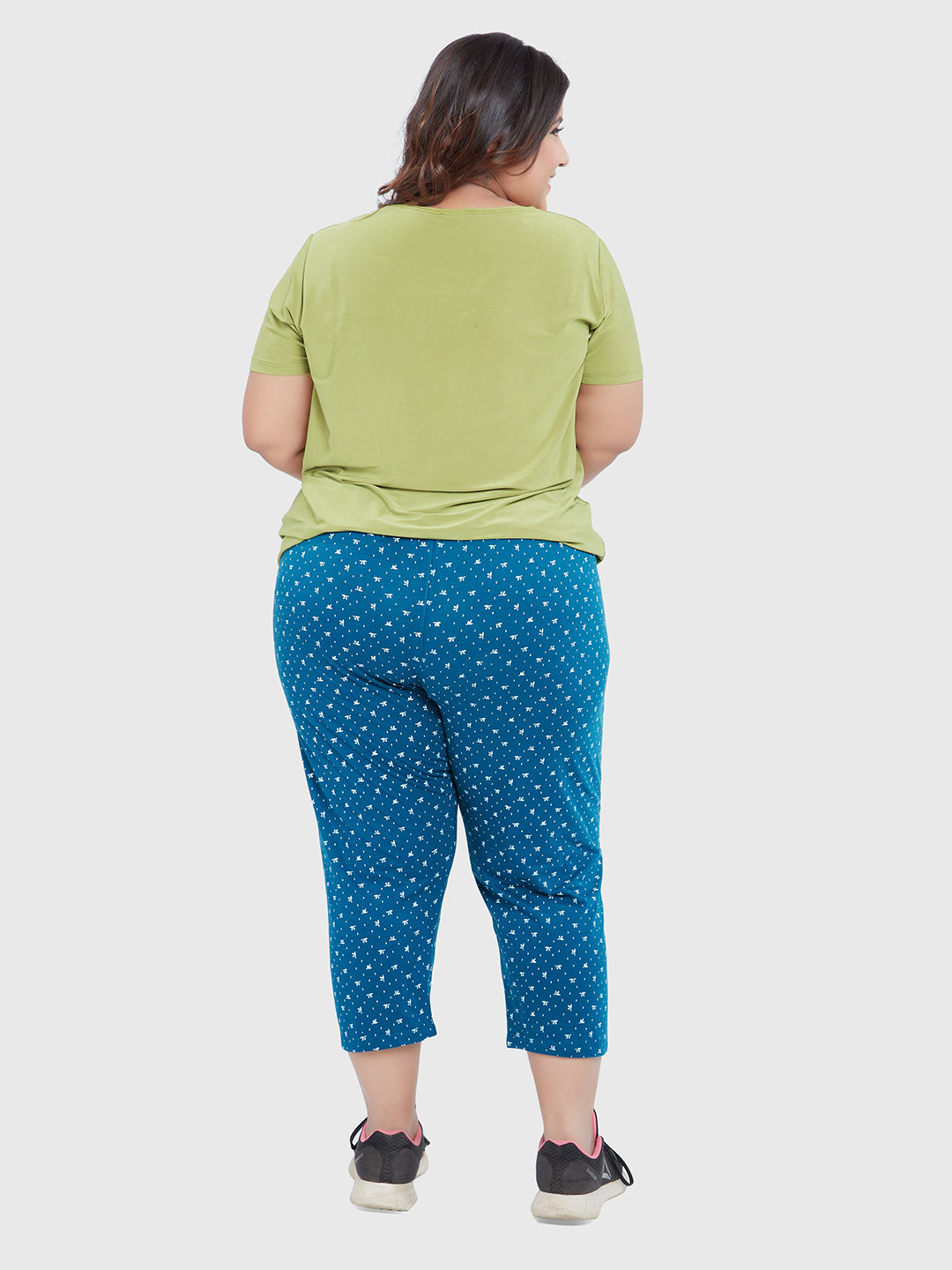 Stylish Teal Blue Printed Cotton Plus size Capri For Women Online In India