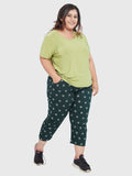Plus Size Capri For Women - 3/4 Printed Pyjama - Bottle Green