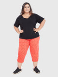 Plus Size Capri For Women - 3/4 Printed Pyjama - Red