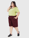 Cotton Shorts For Women - Plain Bermuda - Wine