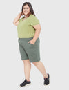 Cotton Shorts For Women - Plain Bermuda - Olive Green