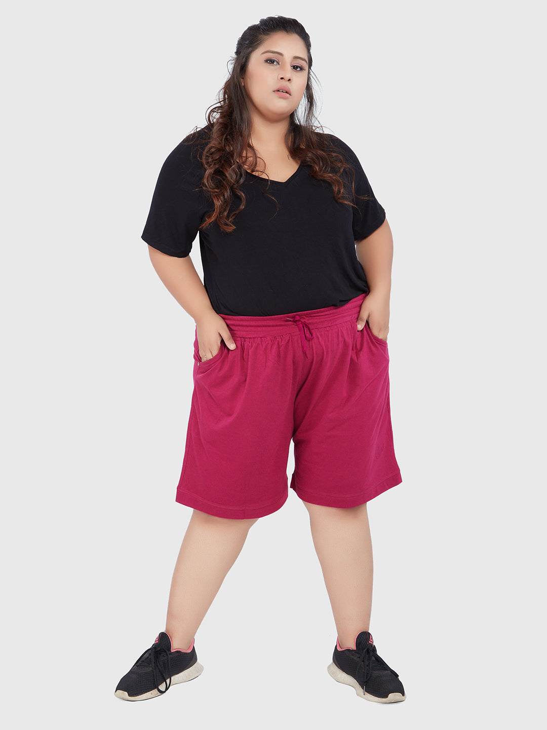 Cotton Shorts For Women - Plain Bermuda Combo (Purple & Navy Blue)