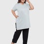 Plus Size Half Sleeves Long Top For Women - Grey
