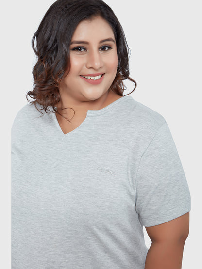 Plus Size Half Sleeves Grey Long Tops For Women