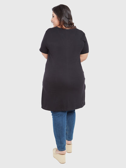 Comfortable Half Sleeves Long Top For Women In Plus Size - Black At Best Prices