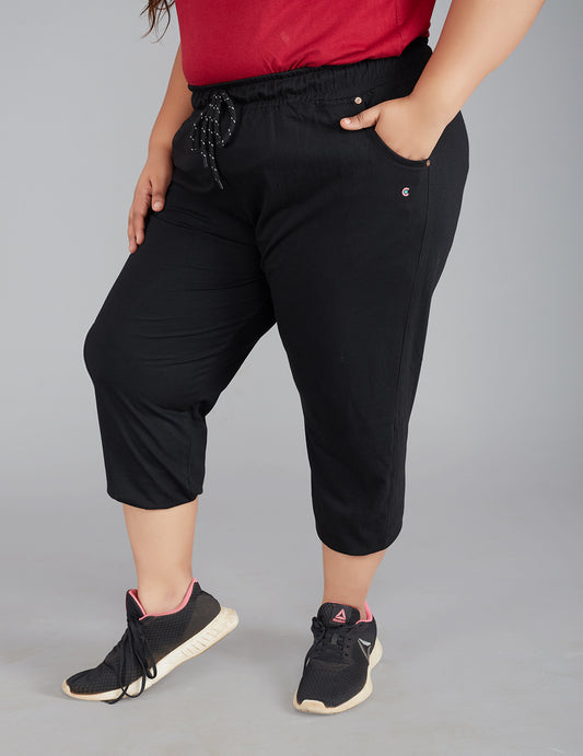Plus Size Capris For Women - Cotton Capri Pants - Black