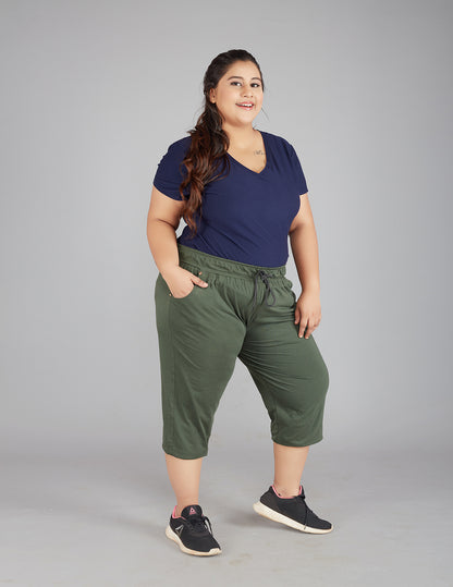 Stylish Olive Green Cotton Capri Pants For Women online in India