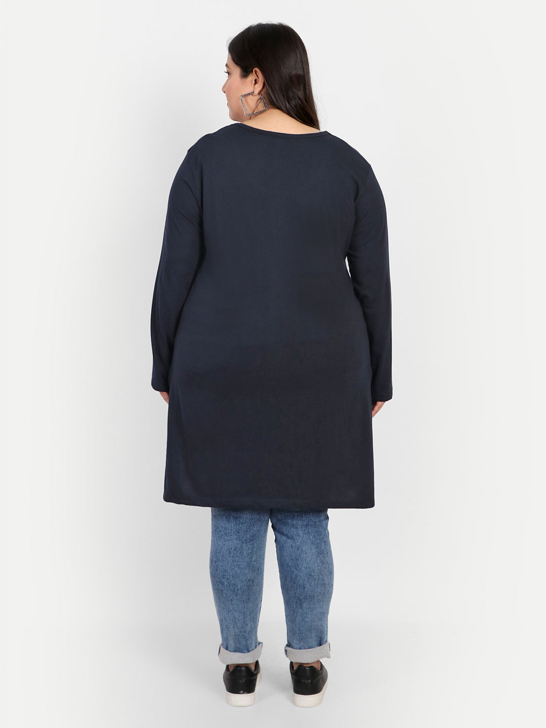 Stylish Cotton Long Top for Women Plus Size - Full Sleeve - Navy Blue Online In India