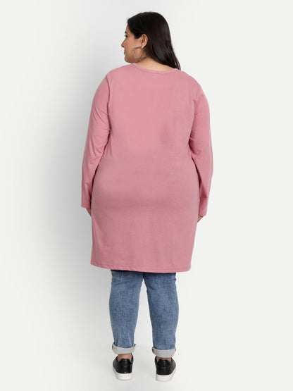 Cotton Long Top for Women Plus Size - Full Sleeve - Mauve