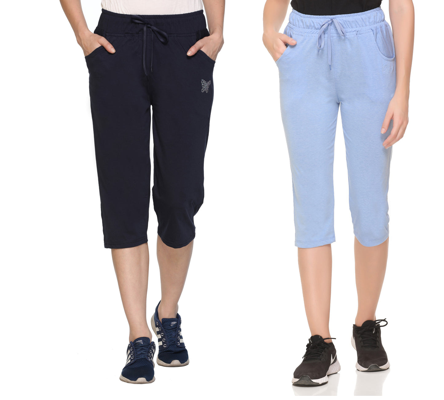 Cotton Capris For Women - Half Pants Pack of 2 (Sky Blue & Black)