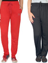 Plus Size Cotton Track Pants For Women Pack of 2 (Black & Red)
