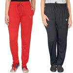 Plus Size Cotton Track Pants For Women Pack of 2 (Black & Red)