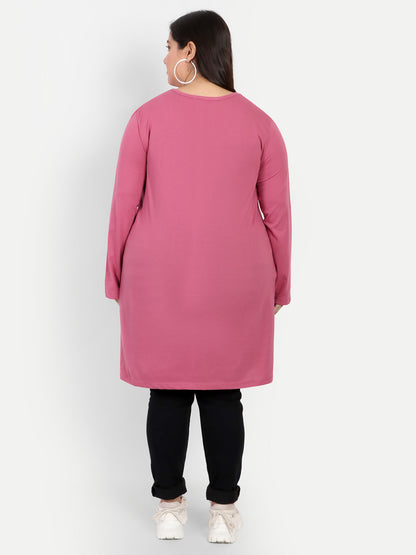 Cotton Plus Size Long Tops for women In Full Sleeves- Rosy Pink