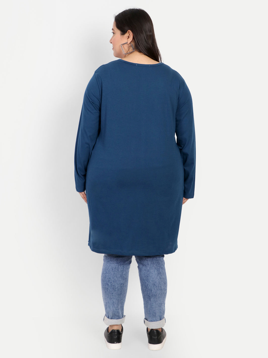 Cotton Long Top for Women Plus Size - Full Sleeve - Teal