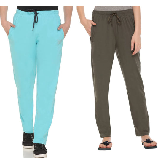 Cotton Track Pants For Women Pack of 2 (Aqua & Olive Green)