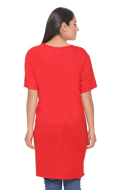 Stylish Red Plus Size Cotton Half Sleeve Long T-shirt For Women Online In India