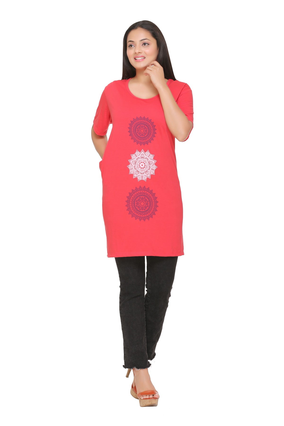 Plus Size Long T-shirts For Women - Half Sleeves