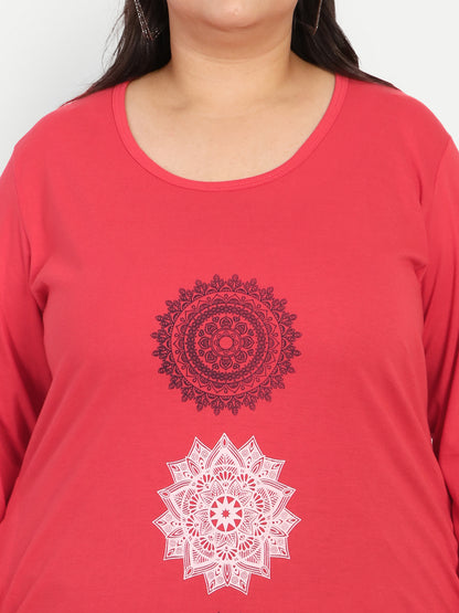 Stylish Red Cotton Full Sleeves Long Top For Women in Plus Size at best prices