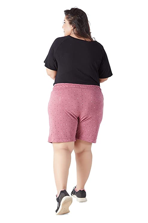 Comfortable Mauve Printed Bermuda Cotton Plus Size Shorts For Women Online In India