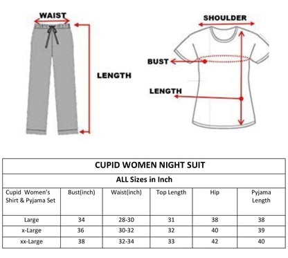 CUPID Regular Fit Night Suit Sets for Women ( Black)