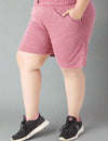 Plus Size Cotton Shorts For Women - Printed Bermuda - Mauve