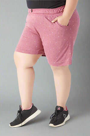 Plus Size Cotton Shorts For Women - Printed Bermuda - Mauve