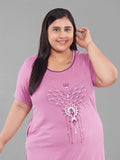 Cotton Nightsuit For Women - Long Top & Pyjama Set - Mauve&Black