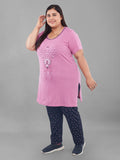 Cotton Nightsuit For Women - Long Top & Pyjama Set - Mauve&Black