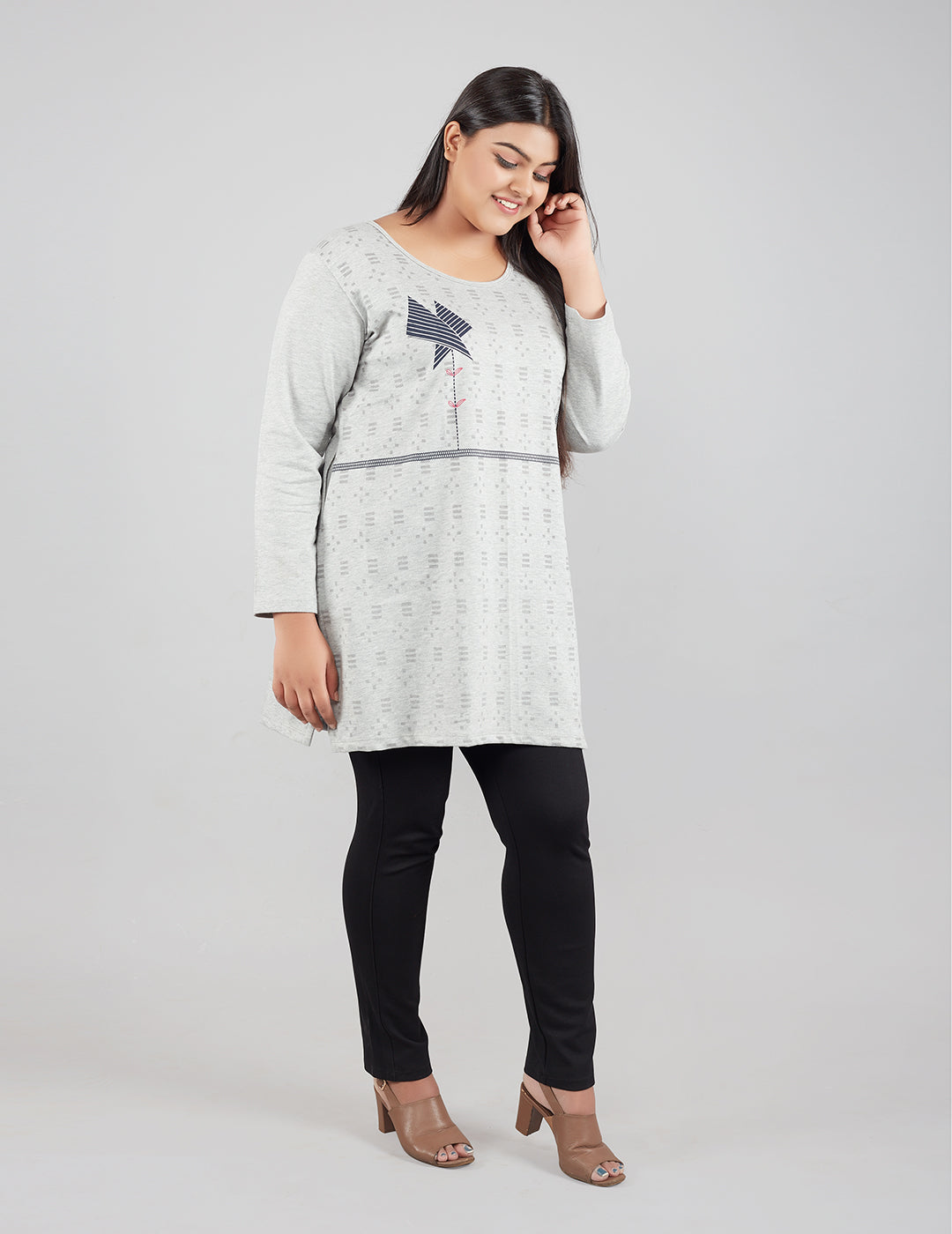 Buy Comfortable Full Sleeves Plus Size Print Cotton Long Top For Women In  Grey Online In India - Cupidclothings – Cupid Clothings