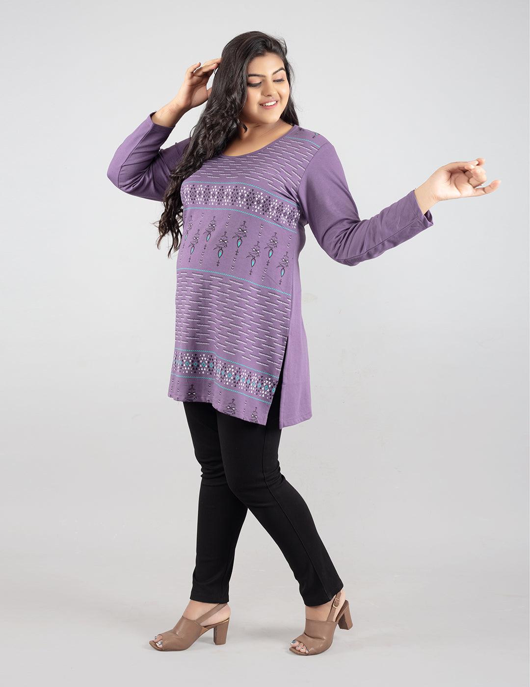 Breezy Plus Size Print Long Tops For Women Full Sleeves At Best Price