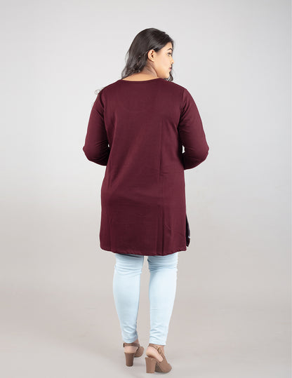 Plus Size Printed Long Tops For Women Full Sleeves - Pack of 2 (Wine & Grey) At Onlion