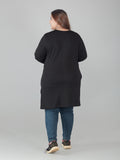 Comfortable Plus Size Long Tops For Women In Full Sleeves- Black 