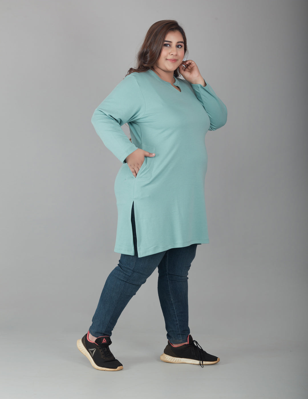 Plus Size Full Sleeves Long Tops For Women - Pack of 2 (Red & Sage) At Best Price