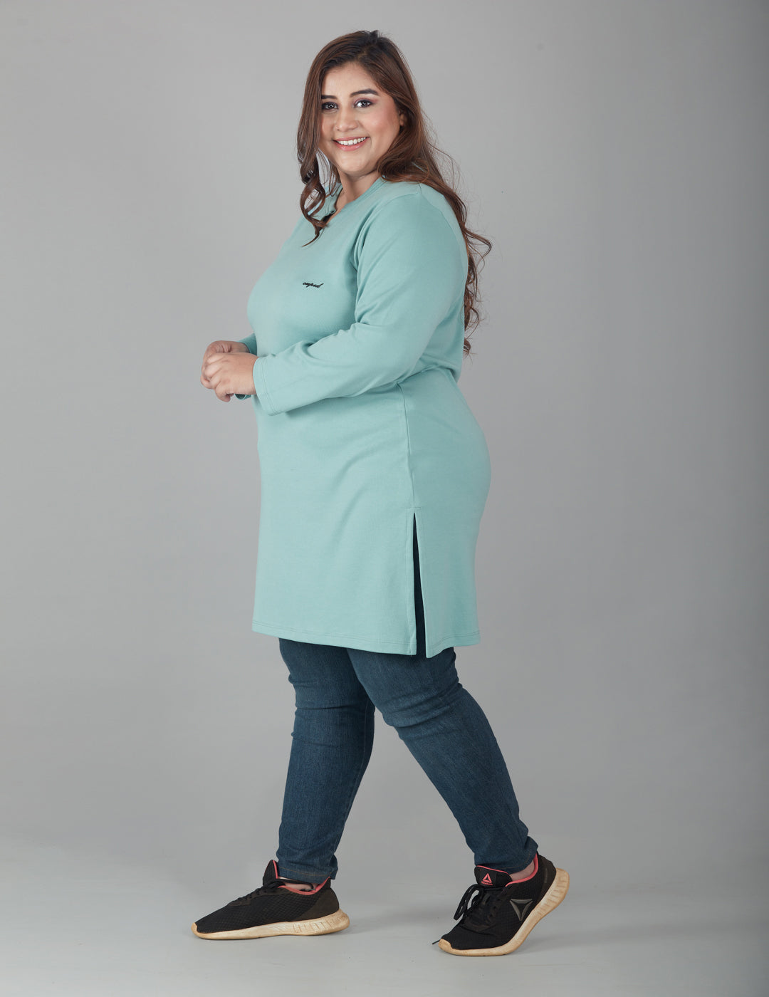 Stylist Full Sleeves Long Tops For Women In Plus Size - Sage
