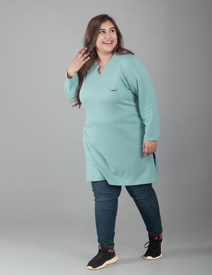 Stylist Full Sleeves Long Tops For Women In Plus Size - Sage