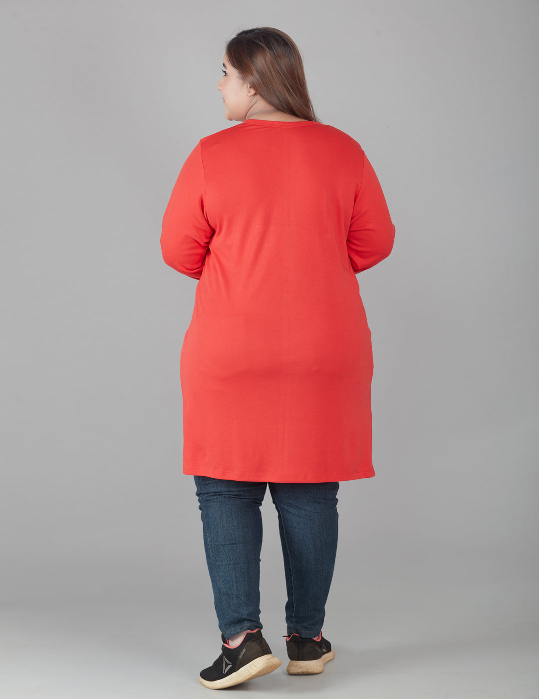 Stylish Red Cotton Full Sleeves Long Tops For Women in Plus Size at best prices