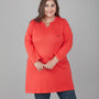 Plus Size Full Sleeves Long Top For Women - Red