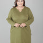 Plus Size Full Sleeves Long Top For Women - Olive Green